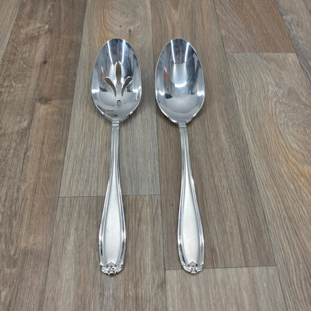 Vintage Princess House 18/10 Stainless Serving Spoon Set Solid Pierced 10.5"